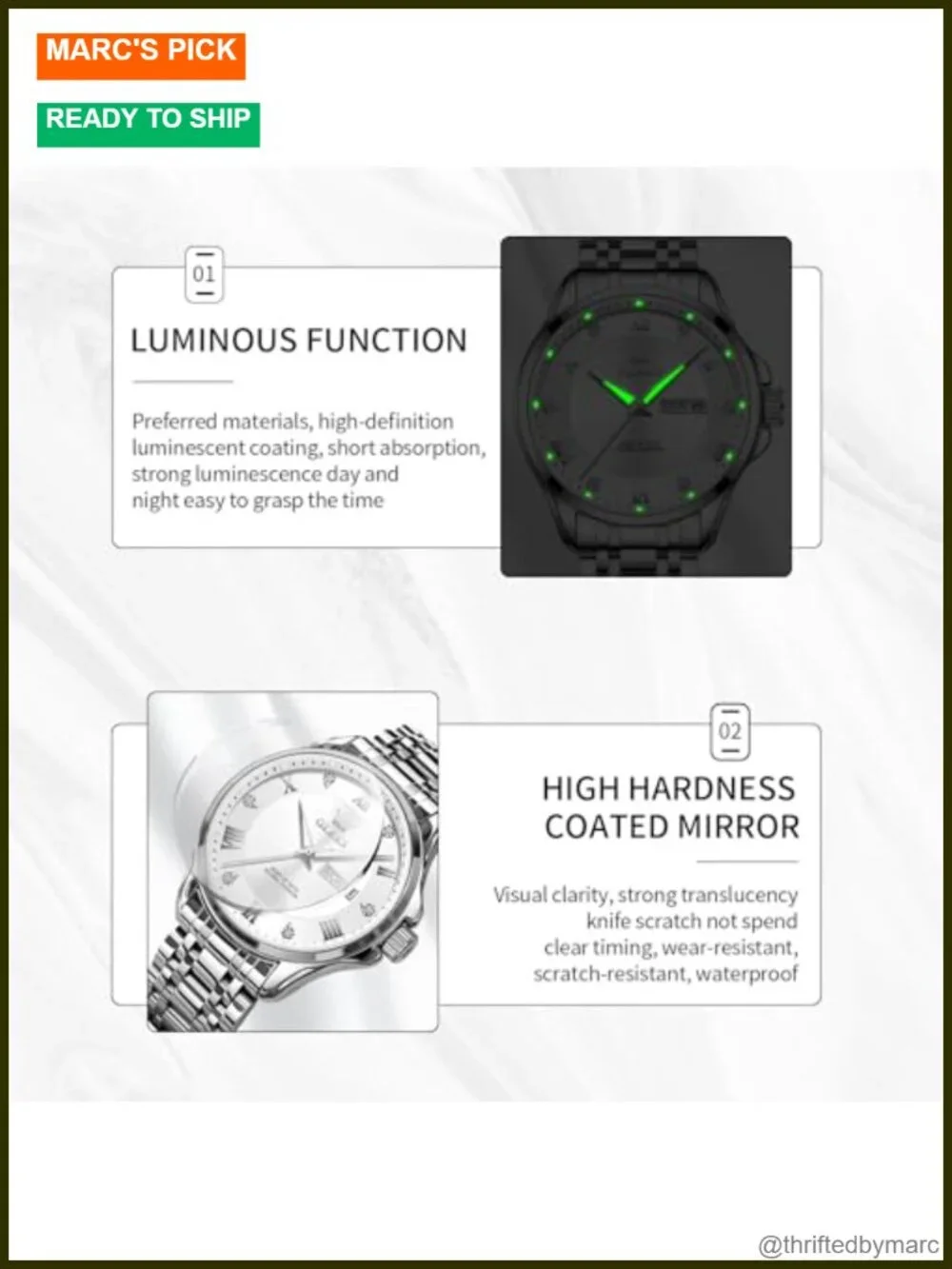 Men's Minimalist Stainless Steel Quartz Watch with Day Date Luminous